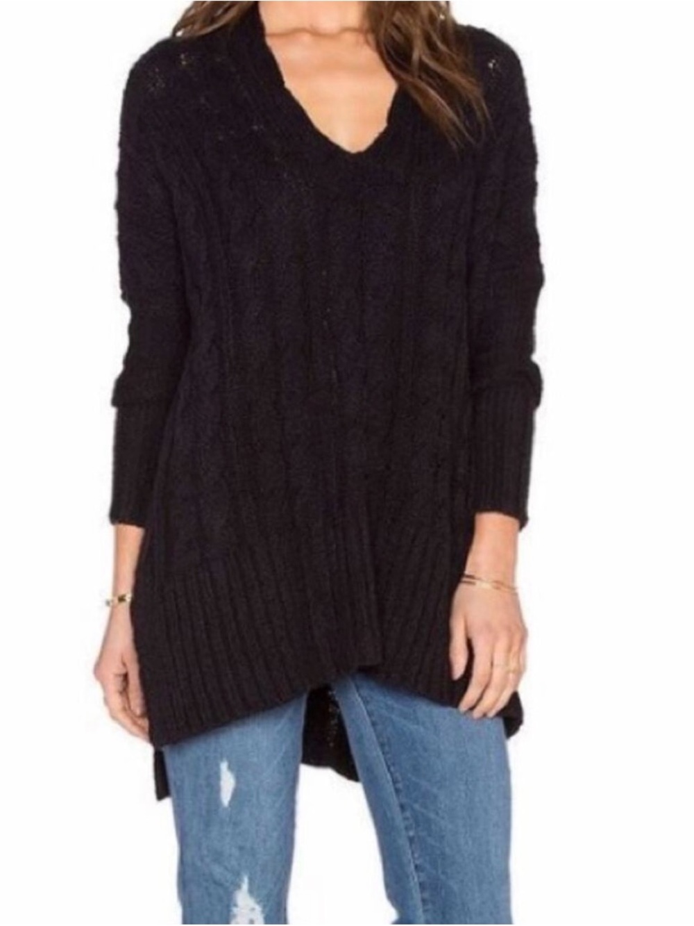 Free People Black V-Neck Cable Knit Women's Sweater size small like new!